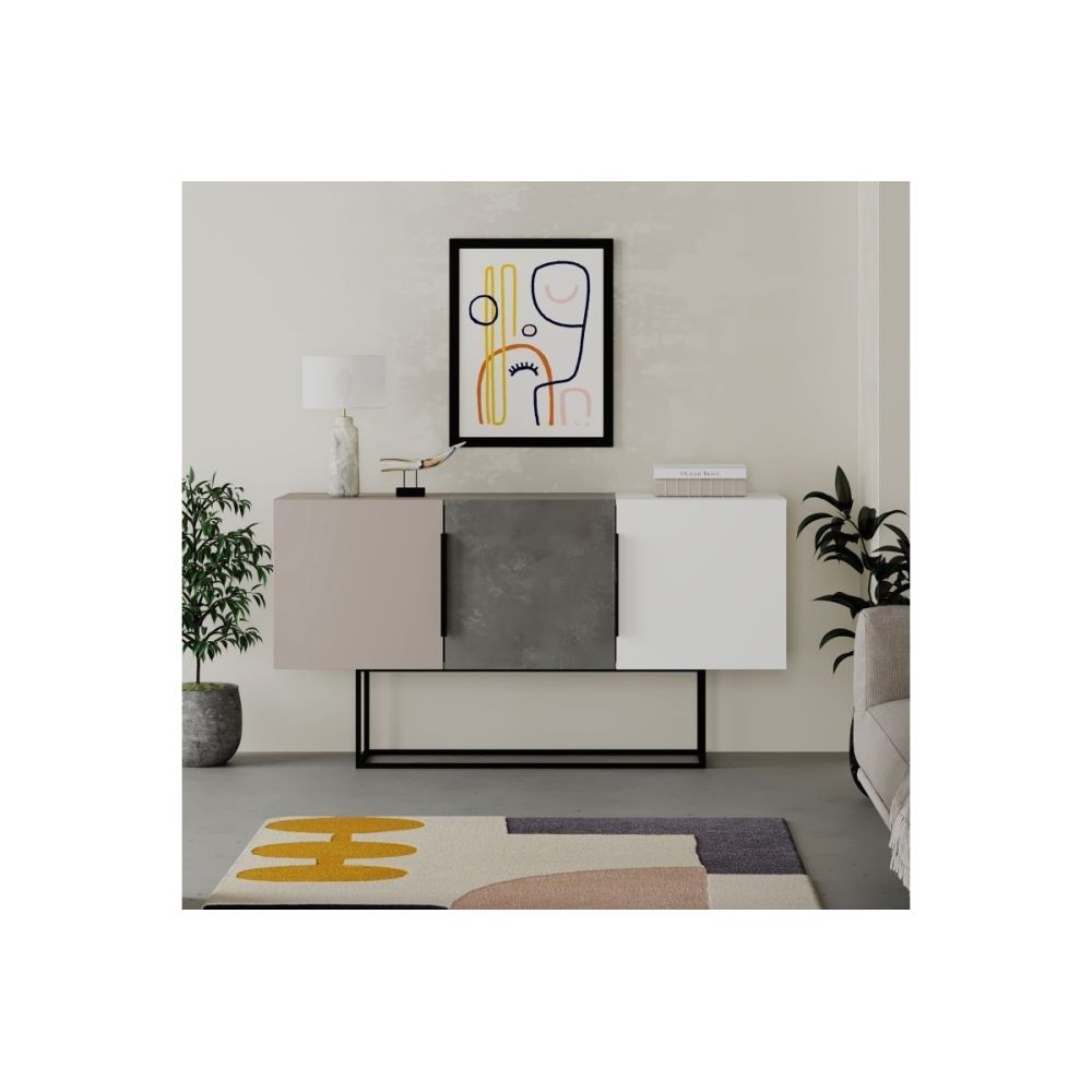 Buffet Moderno de 2 Puertas Color Gris Antique-Mocha-Blanco - 150x42x79.5 cm - Diseño Elegante para Comedor.