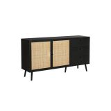 Buffet de Ratán Negro Natural con 3 Cajones y 2 Puertas - 150x39x79 cm - Elegante Almacenamiento para Salón.