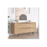 Buffet de Melamina en Color Natural-Negro, 160x44.5x74 cm, Gran Resistencia para un Uso Duradero.