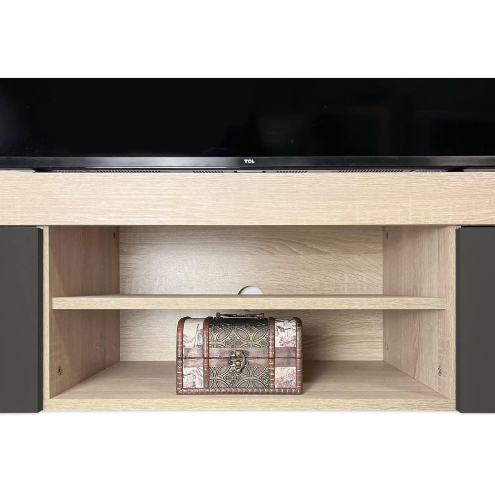 Meyvaser Mueble de salón y TV Composición de salón grande 263 Cm Cambrian- Grafito en madera de gran calidad