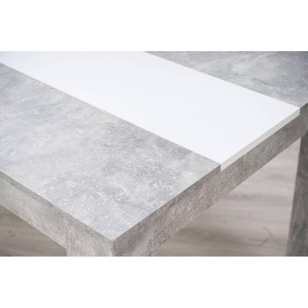 Mesa de Comedor Moderna 135x80x75 cm, Tapa MDF Gris Cemento y Blanco con Patas Resistentes - Estilo Moderno