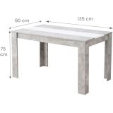 Mesa de Comedor Moderna 135x80x75 cm, Tapa MDF Gris Cemento y Blanco con Patas Resistentes - Estilo Moderno