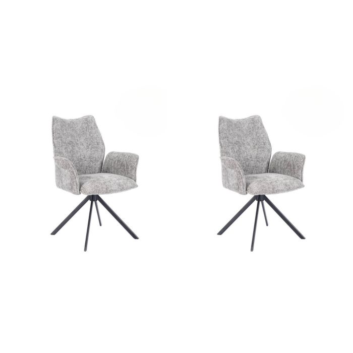 Juego de 2 Sillas con Brazos Tapizadas en Tela Gris y Patas en Acabado Negro, Mecanismo Giratorio 180º-  Medidas 63x62x93 cm