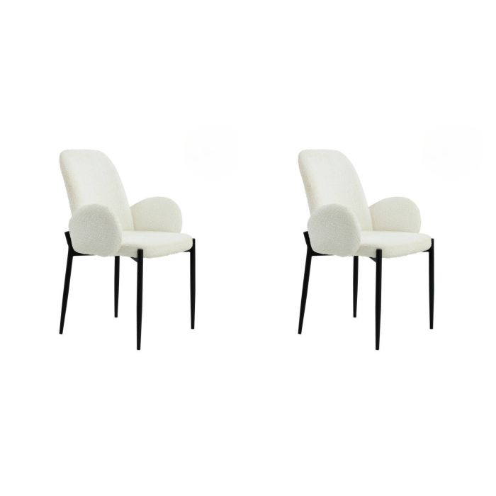 Juego de 2 Sillas con Brazos Tapizadas en Tela Blanca y Patas Metálicas Negras - Medidas 60x57x88 cm