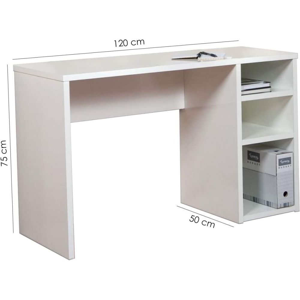 Mesa Escritorio | Mesa Estudio con 3 estantes | Color Blanco Brillo | Medidas: 120 x 75 x 50 cm
